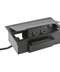 Top Shelf Work Surface Cable Grommet Featuring Dual Power And Two Data Ports Built Tough for any workspace with smooth wire routing.