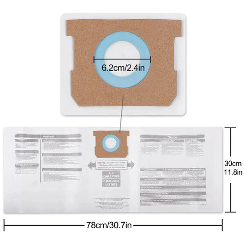 5-8 Gallon Shop Vac Bags Type E And Type H Compatible With Most 5 To 8 Gallon Wet Dry Vacuums showing measured dimensions