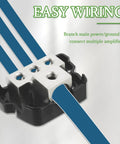Three Way Car Audio Power Distribution Block For Amplifier Input Accepts 0, 2, And 4 AWG Wires Output Provides Three Posts For 4 And 8 AWG Wires Easy Install Nickel Plated Internals Resist Corrosion Heavy Duty Hub For Clean Power And Reduced Noise. easy wiring car audio power block with three output posts