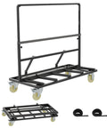 Heavy Duty Folding Drywall Cart Dolly With 1800 Lbs Capacity For Panels Plywood Lumber And Glass, Adjustable Handle Height For Easy Push On The Job, Steel Frame Black, A Real Workhorse For On Site Construction And Warehouse. Folding steel cart with casters and straps