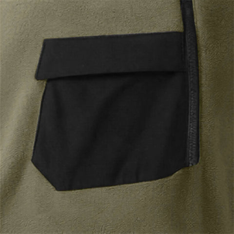Close-up of pocket on Cozy Mens Half Zip Fleece Pullover With Stand Collar, Long Sleeve Sweatshirt, Soft Yet Durable Cold Weather Essential