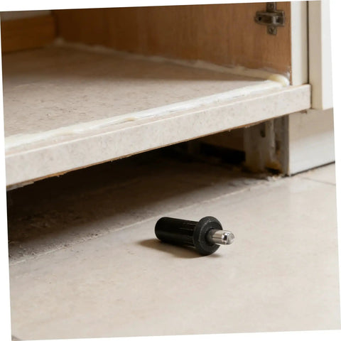 DIY Friendly Spring Loaded Cabinet Door Repair Pins Kit next to open cabinet showcasing metal pin for easy maintenance