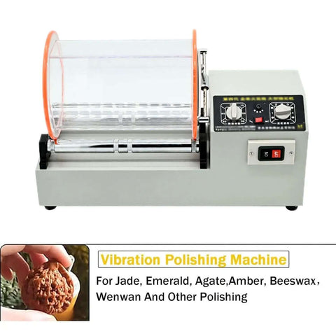 Front view of 580W Tumbler Polishing Machine With 24Lb Drum, Mini Rotary Jewelry Polisher, removable roller, 4 speed settings, 60 minute timer.