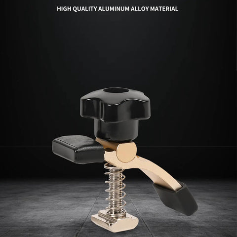 Commercial Grade Aluminum Router Clamping Kit Engineered With Robust T Slot Guides For Dependable Desktop CNC Mill and Laser Engraving Workstation, showcasing a twist lock clamp.