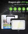 150W LED Flood Light With Dusk To Dawn Sensor, IP65 Waterproof Outdoor Floodlight packaging and product display, warehouse background