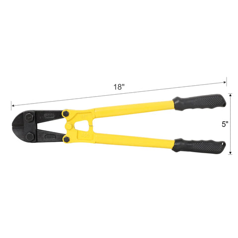 18 Inch Heavy Duty Bolt Cutter With Forged Steel Jaws And A Beefy Ergonomic Rubber Grip For Easy Leverage And Quick Cuts Through Chain Wire Bolts Rivets Fencing And Medium Padlocks, yellow handles