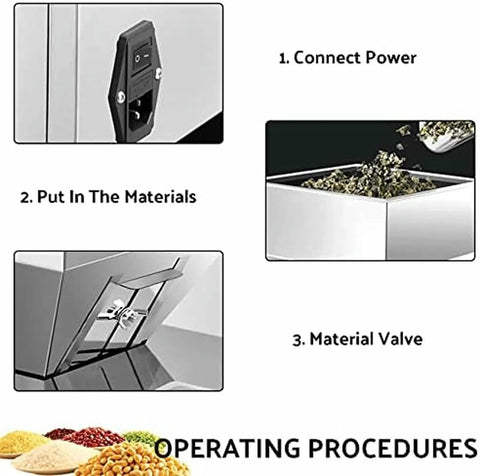 Game Changer Stainless Steel Automatic Powder Filling Machine For Seeds And Grains Compact Countertop Weighing Dispenser With Quiet Multi Point Vibration 50 Gram Capacity operating instructions diagram.