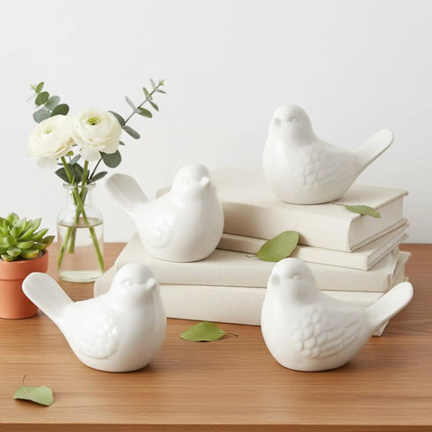 Four Pack White Ceramic Bird Toilet Bolt Caps Super Chic Animal Flange Covers Hella Durable And Totally Waterproof For Quick Bathroom Upgrades With Great Decor Vibes All Year Long on stacked books.