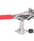 Vertical Toggle Clamp 304 Stainless Steel Beefy 500 Lb Holding Capacity GH 12130SS with red handle, side view