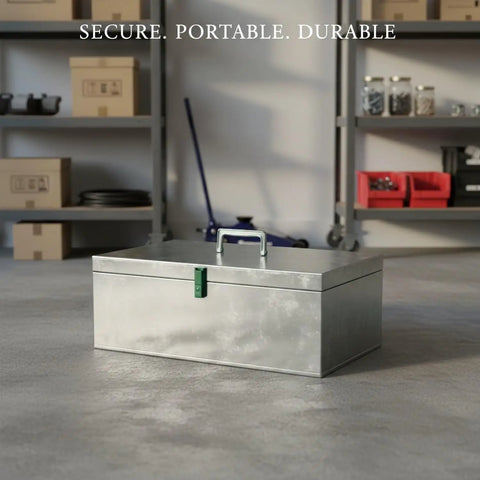 Durable Galvanized Steel Tool Box With Lock And Handle For Workshop, Truck Bed, And Job Site Organization, Rust Resistant Heavy Duty Metal Storage Container That Keeps Your Gear Safe During Transit