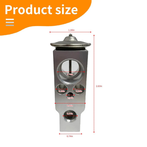 Universal Car A C Expansion Valve Metallic Anti Wear Replacement Part For Most Cars Trucks SUVs size dimensions visible