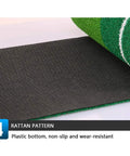 Back view of Portable Mini Putting Green Mat With Ball Return System For Home, Office And Backyard showing non-slip plastic rattan pattern bottom