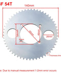 T8F 54T sprocket with dimension details for Beefy 72V 3000W Brushless DC Motor With Temperature Sensor And Real Time Thermal Monitoring.