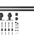 6 Foot Heavy Duty Black Top Mounted Barn Door Hardware Kit For 36 Inch Aluminum Framed Glass Door Or Wooden Barn Door With Carbon Steel Track And Nylon Wheels In Matte Black Finish Built To Last Rock Solid components displayed