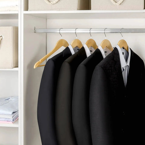 Premium Solid Birch Wood Clothes Hangers 30 Pack Featuring Smooth Ergonomic Shoulders Built Tough To Hold Heavy Winter Gear Straight Up Without Slipping Natural Finish That Really Levels Up Your Closet Game