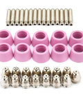 Jiawu Plasma Cutter Consumables Kit With 40 Pieces Electrode Nozzles And Ceramic Cups For CUT60 LGK60 Torch includes pink ceramic cups and metal nozzles.