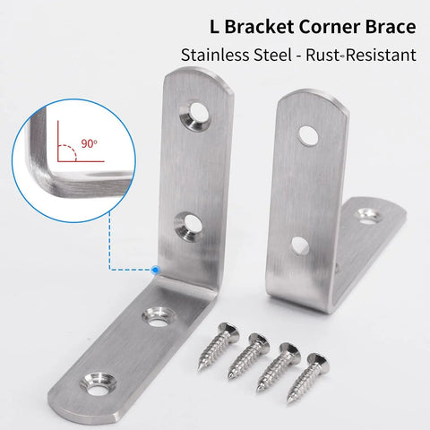 Heavy Duty Stainless Steel L Bracket Corner Brace Right Angle Support 65X65Mm with screws for furniture assembly