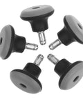 5pc Office Chair Casters with Black PU Solid Tires, close-up view of caster wheels with steel stems, ideal for swivel chairs.
