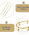Kickass Gallery Rails For Shelves 3 Pack 15.7 Inch Aluminum Alloy Rods showing three golden rods and flexible bending features.