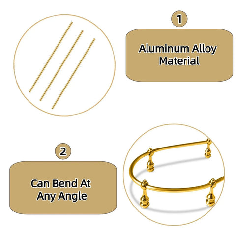 Kickass Gallery Rails For Shelves 3 Pack 15.7 Inch Aluminum Alloy Rods showing three golden rods and flexible bending features.