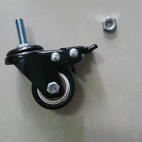 Rolls Like A Dream Heavy Duty Polyurethane Swivel Caster Wheels With Lock Brakes And Threaded Stems Set Of Four Furniture Replacement Casters with black finish and nut.