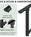 Heavy Duty 3 Step Handrails For Outdoor Front Porch Stairs Durable Safety Guardrail highlighting comfort grip end cap and safety connections.