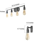 Dope Industrial Water Pipe Vanity Light 4 Head Wall Lamp Dark Silver Finish dimensions illustration