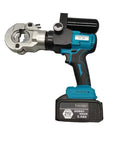 Heavy Duty 12 Ton Cordless Hydraulic Copper Terminal Crimping Tool With 21V Lithium Battery, side view and close-up of head.
