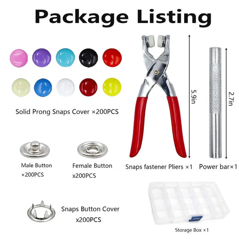 Stainless Steel Snap Button Kit With Heavy Duty Press Pliers For DIY Crafts Clothes Hats And Sewing 800 Pieces 200 Sets 10 Colors