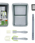 Emulsion Paint Pad Kit 9 Piece Set for Walls and Ceilings with extension poles, corner detail applicators, and paint trays.