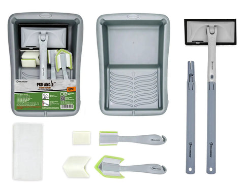 Emulsion Paint Pad Kit 9 Piece Set for Walls and Ceilings with extension poles, corner detail applicators, and paint trays.
