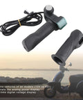 Electric Throttle Grip With Ignition For Scooters And E Bikes, Plug And Play Universal Handlebar Speed Controller, Volt Meter Readout, 6V To 48V Compatibility, shown with handlebar and digital display