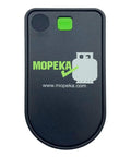Black Propane Tank Gas Level Indicator With Magnetic Bluetooth Sensor featuring a green sync button and Mopeka brand logo