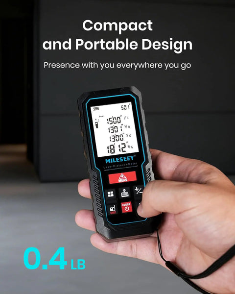 Person holding Laser Measurement Tool With 229 Feet Range And Digital Angle Level Handy Laser Tape Measure For Quick Room Sketches