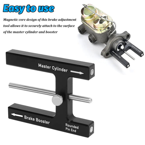 Pro Grade Brake Booster Push Rod Adjustment Tool With Magnet, Vehicle Pedal Length Gauge For Precise Master Cylinder Tuning, black alloy brake booster push rod gauge with master cylinder and booster labels