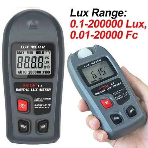 Pocket Light Meter For Photography And Plant Growth With LCD Display Lux And FC Measurement Auto And Manual Range High Accuracy 0.1 To 200000 Lux Pro Grade Photometer Sensor For Quick Readings, handheld grey plastic digital lux meter