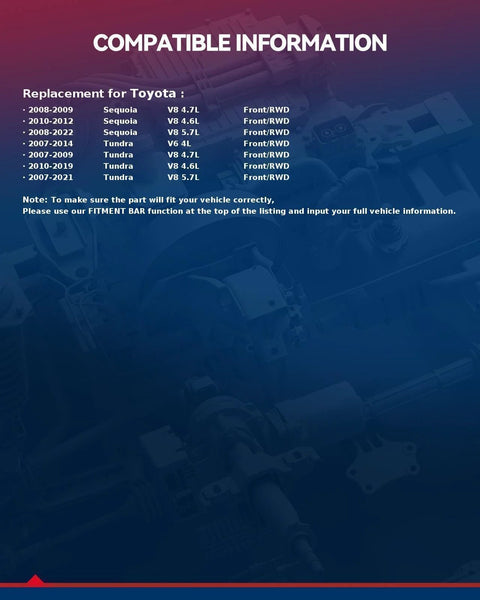 Text detailing compatibility information for Toyota models from 2007 to 2021 with wheel hub assembly features.