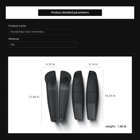 4 Piece Door Side Storage Organizer Set For Tesla Model Y Juniper 2025 2026 Front And Rear Door Pocket Box Inserts Made From TPE Material Black