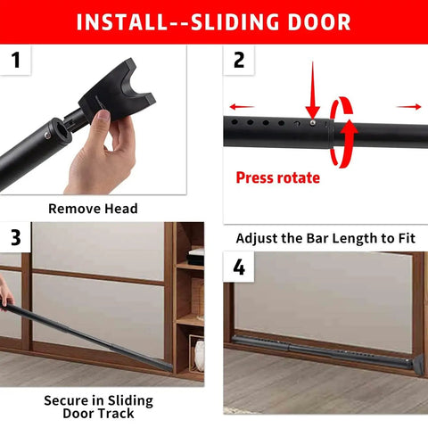 Installation guide for 2-In-1 Door Security Bar And Patio Stopper, Adjustable Iron, Kid Proof, Black for sliding doors.