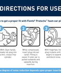 Illustration showing steps to insert Reusable Ear Plugs For Sleeping With NRR 28 And Easy Comfort Fit Foam Protect Hearing.