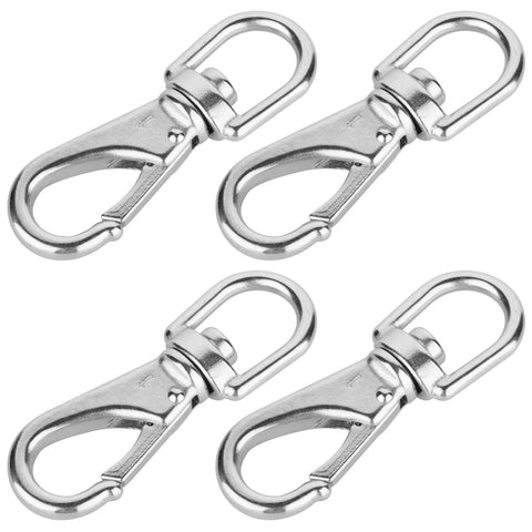 Stainless steel swivel-eye snap hooks, 3/4-inch, pack of four