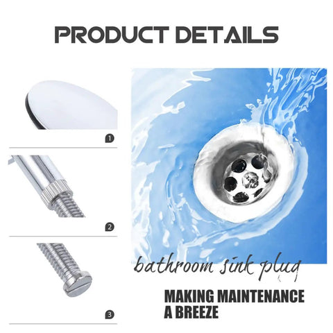 Bathtub Drain Plug Rotating Design Brass 2pcs with Flat Seal, chrome finish sink plug with detailed screw design in water.