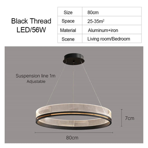 LED s LED Pendant Lights Modern Acrylic Creative Ceiling Pendant Lamp Ring Indoor Lighting for Living Room Bedroom Kitchen Hang Lamps (Colour: Black D80cm)