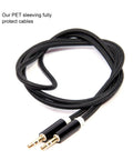 Black cable covered with PET braiding from Expandable Braided Cable Sleeve Kit Made From PET 50Ft Total Includes 1/2 Inch 1/4 Inch And 3/8 Inch Sizes Black 3 Rolls Anti Stretch Fire Resistant Wire Loom For Audio Video And Home Electronics Cable Management No Fuss.