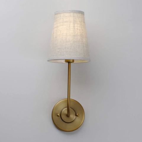 Rustic Wall Sconce With Flared Linen Shade Vertical Mount Bedside Light For Bedroom And Reading Room Antique Style Lamp Hangs Vertical Only E26 Bulb Not Included 60W Max Hardwired Compatible With LED CFL Halogen Incandescent