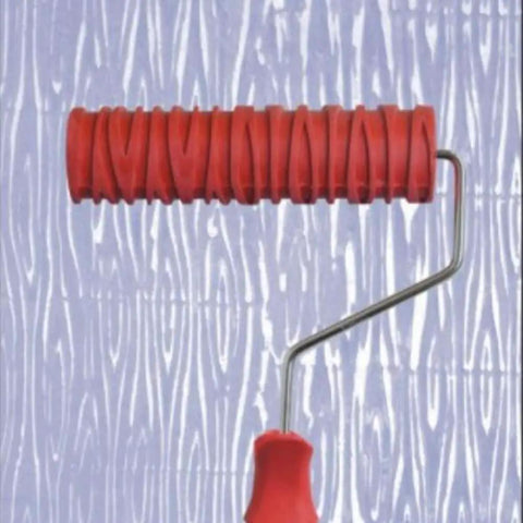 7-Inch Grain Pattern Rubber Paint Roller For Walls With Super Smooth Glide And No Sweat Texture, featuring red textured handle.