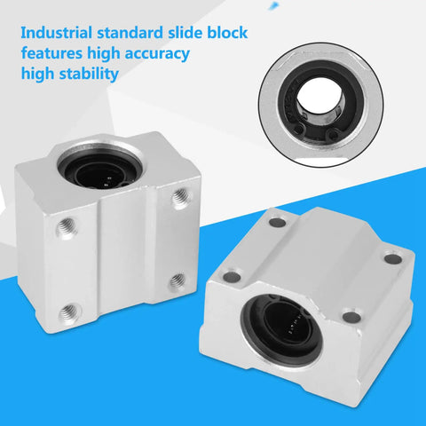 4 Piece Aluminum Linear Motion Ball Bearing Slide Block Set For CNC close-up of slide block with sealed bearing, high stability design.