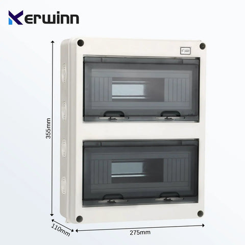 24 Way Distribution Protection Box With IP66 Waterproof Rating, Transparent Cover, ABS PC Alloy Plastic Enclosure For Circuit Breakers, DIN Rail Compatible, Dustproof And Rugged Heavy Duty Weatherproof Outdoor Box With Waterproof Connector, 275x110x355mm