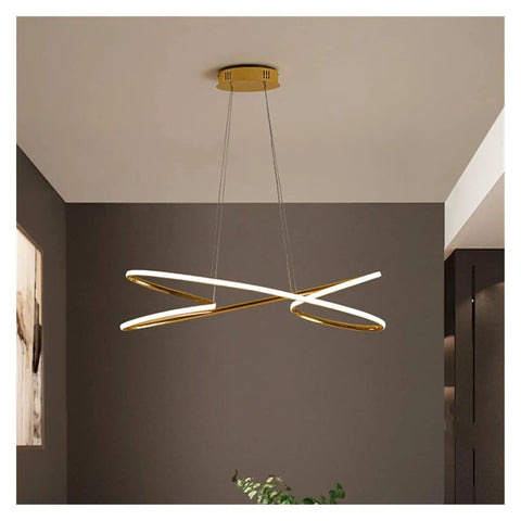 Sleek Gold LED Pendant Light for Dining Room and Kitchen, Modern Dimmable Chandelier with Warm Glow, Solid Aluminum Build, Eye Caring Non Glare Lens, Large Linear Design to Amp Up Your Space Vibe, L80xW30xH120cm, unique cross design.