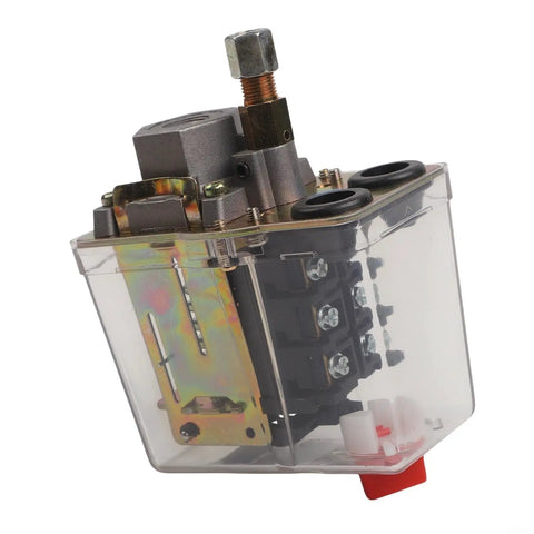Three Phase Air Compressor Pressure Switch Controller For 380V And 400V Systems, Automatic Rocker Switch With Adjustable 5 To 8 Bar Range, 3 Wire Connection, Built For Heavy Duty Industrial Use, Tough As Nails Performance, clear plastic housing